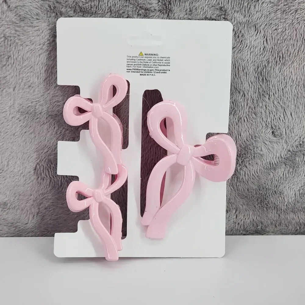 3 pc Ribbon Shaped Claw Clip Set, Hair clips, Pink Set by Princess Accessories